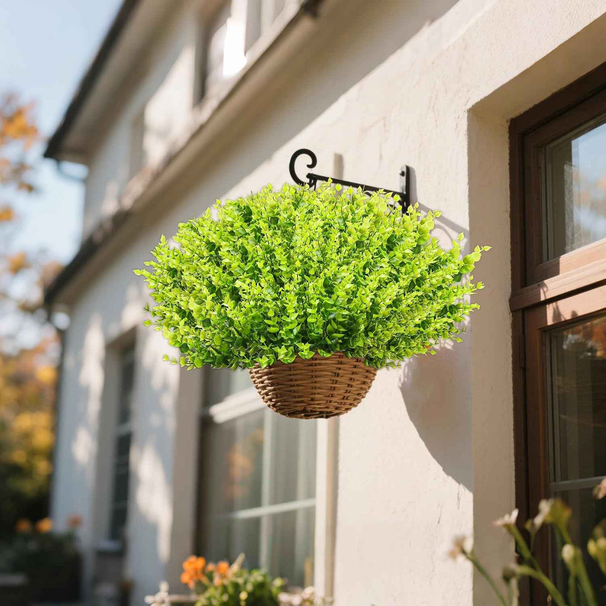 20 Pack UV Resistant Outdoor Artificial Flowers - Eucalyptus Plastic Flowers and Simulated Plants for Hanging Planters, Porches, Gardens - Weather and Fade Resistant (Greener)