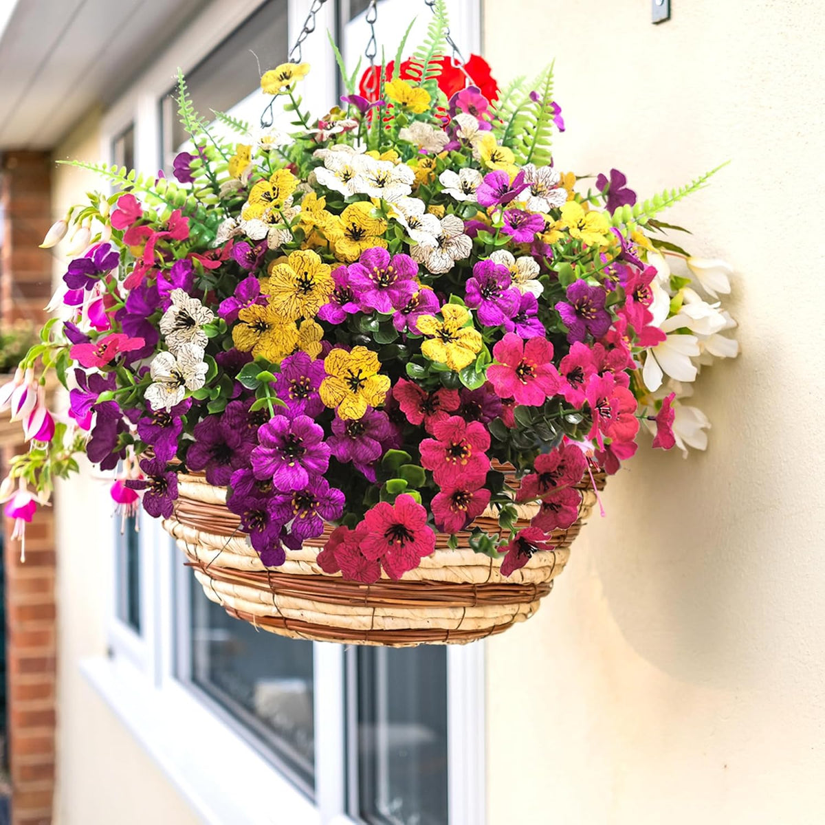 Artificial Fake Flowers for Outdoors,16 Bundles Artificial Plants Outdoor Faux Plants UV Resistant, Realistic Faux Silk Flower 6 Colors Spring Summer Decor for Porch Outside Planter Window Box