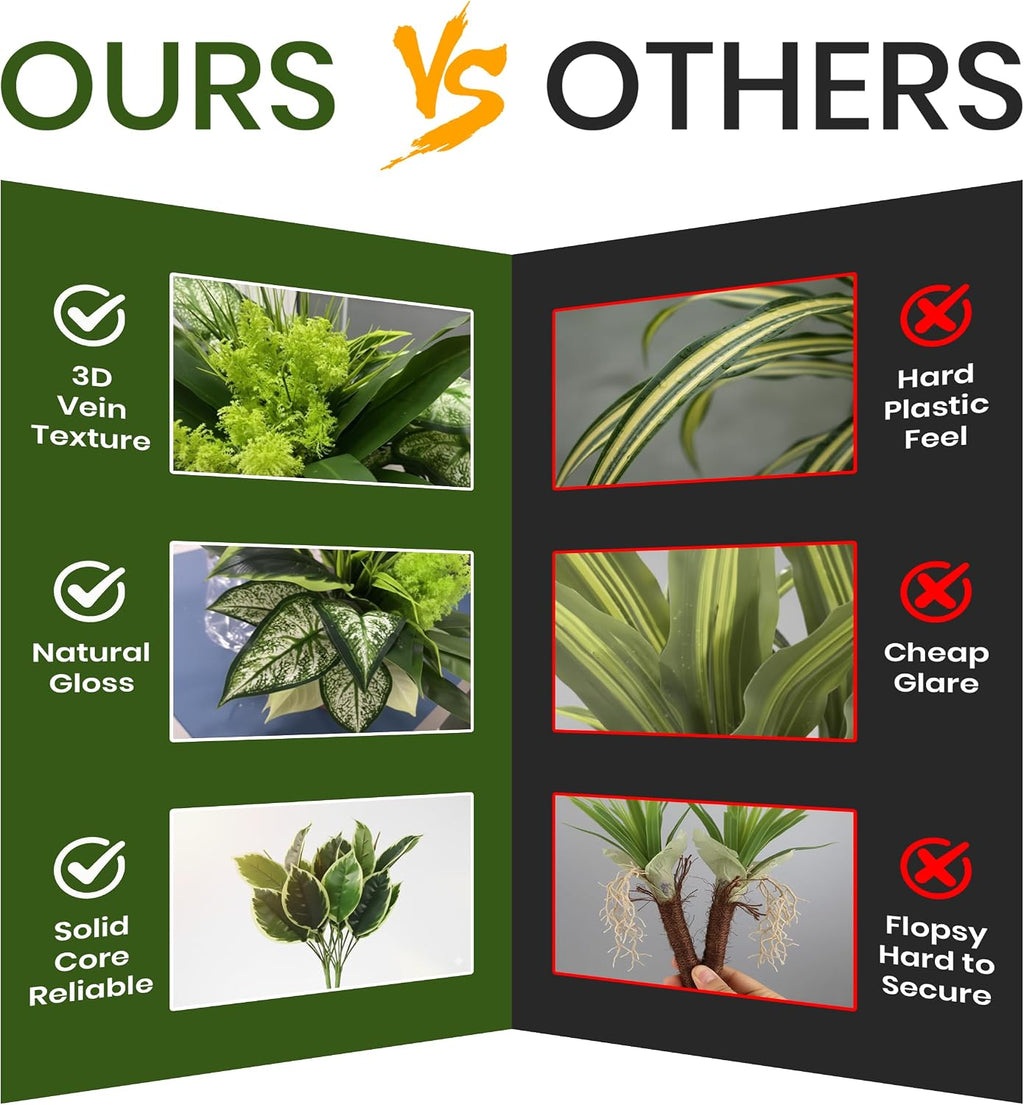 18 Bundles Artificial Greenery Plants, Outdoor Faux Bushes, UV Resistant Fake Plastic Leaves with Stems, Large Bunches for Patio, Garden & Yard Decor, Artificial Shrubs for Home, Outdoor Decoration
