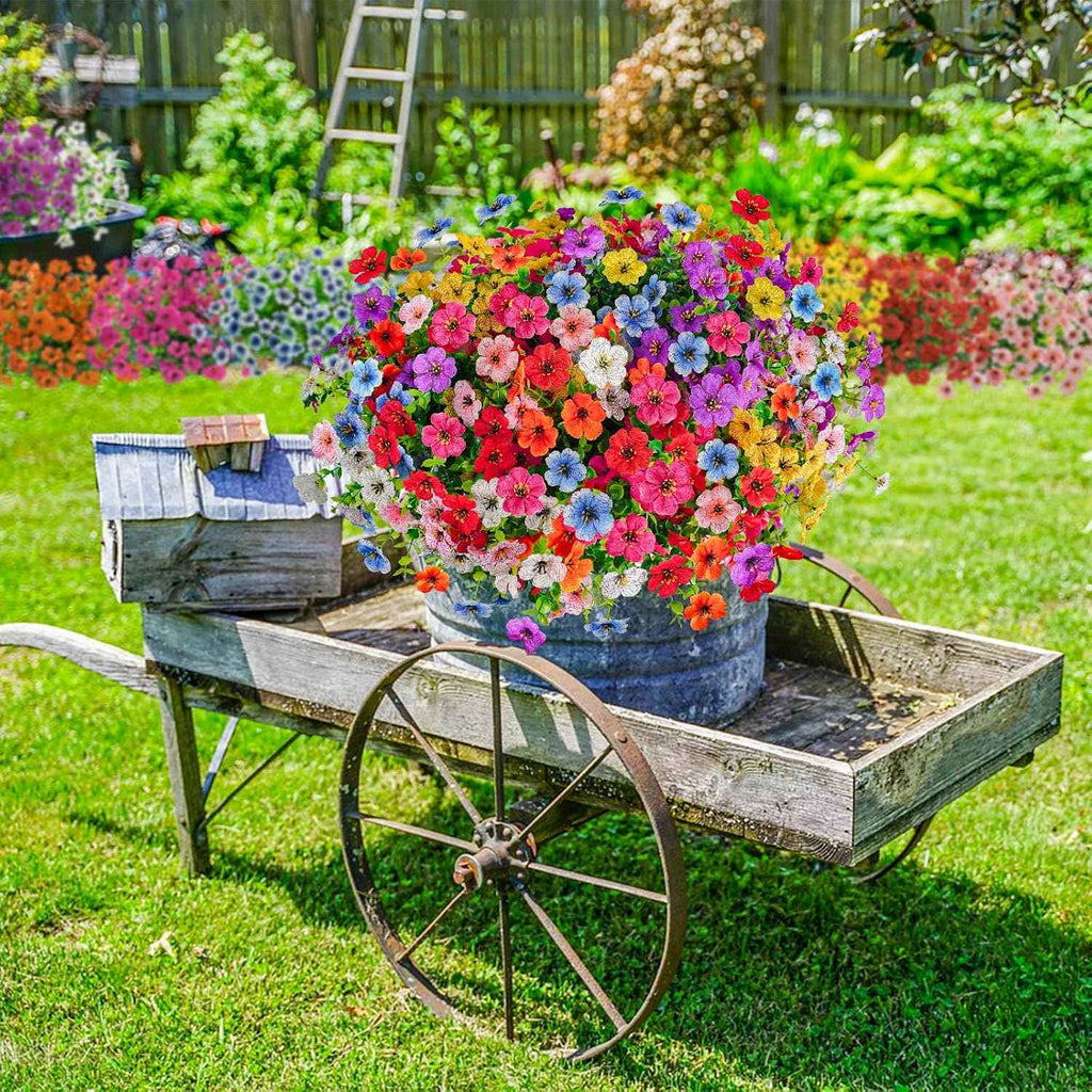 Agusbagli 72 Bundles Artificial Flowers Outdoor UV Resistant Fake Flowers No Fade Faux Plastic Greenery Shrub Plants for Wedding Home Garden Window Box Fireplace Thanksgiving Christmas Decor, Mix