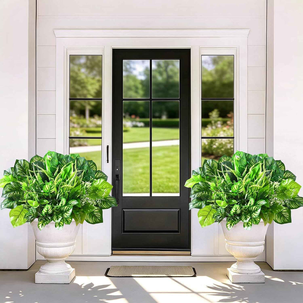 Livole Fake Artificial Plants Outdoor UV Resistant Artificial Flowers Large Bunches Faux Plants Greenery Stems Boston Fern for Garden Porch Planter Window Box Home Decor