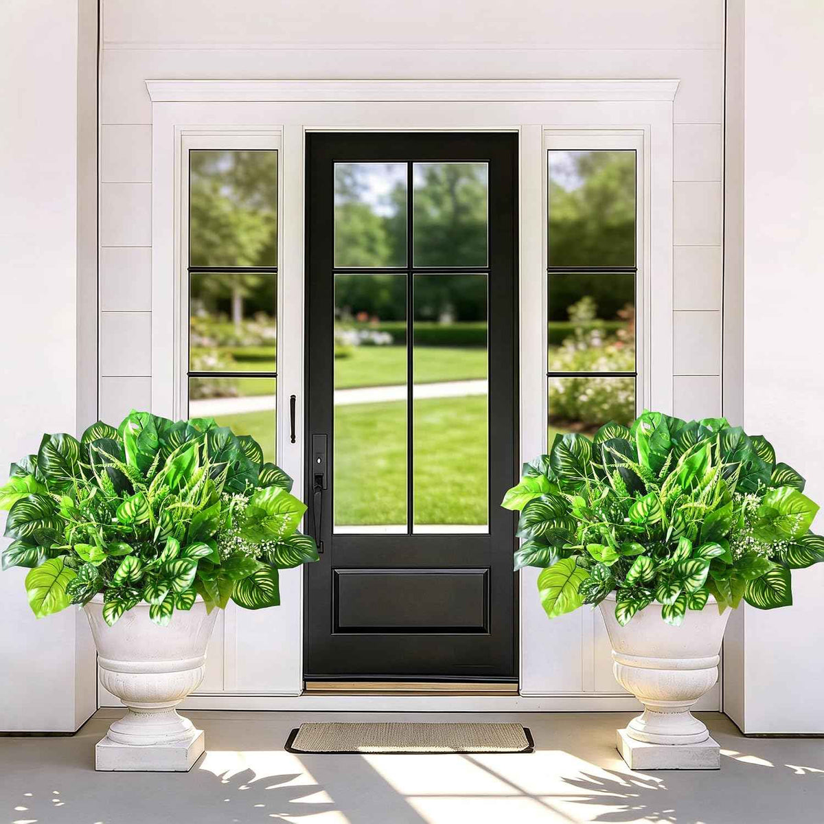 Livole Fake Artificial Plants Outdoor UV Resistant Artificial Flowers Large Bunches Faux Plants Greenery Stems Boston Fern for Garden Porch Planter Window Box Home Decor