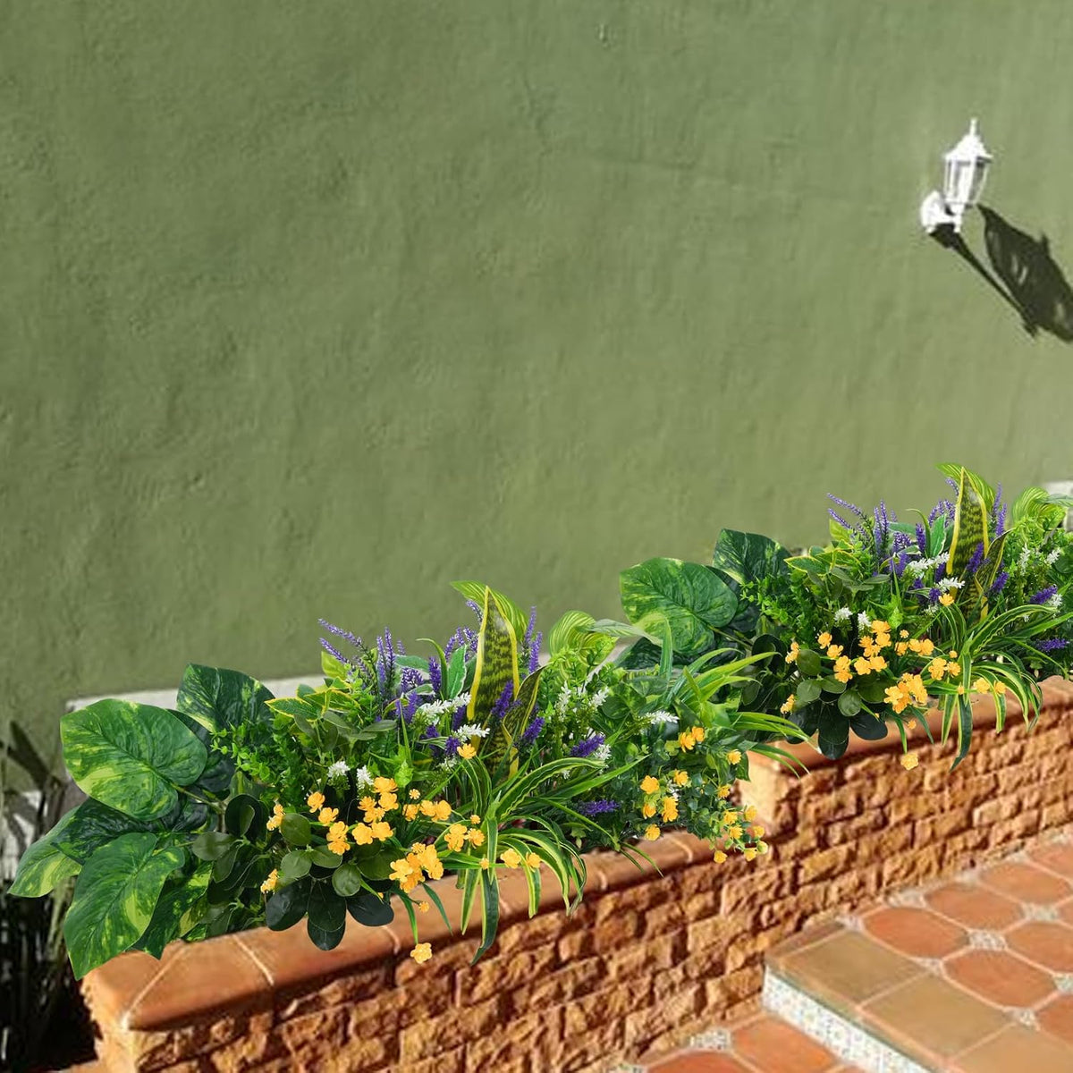 GTIDEA 19 Pcs Outdoor Faux Plants Artificial Plants & Flowers, UV Resistant | Fake Plastic Leaves Greenery Stems for Outside Window Box Hanging Baskets Garden Patio Front Porch Decor