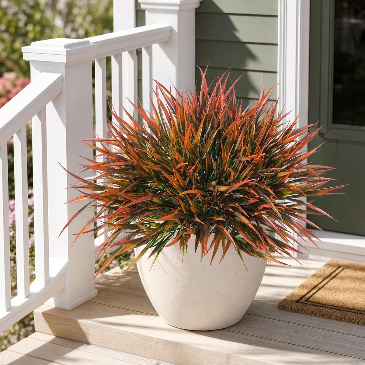 HyeFlora 12 Bundles Artificial Plants Outdoor Fake Greenery Plastic Grass Stems, UV Resistant Faux Plants for Outside Planters Realistic Artificial Bushes for Outdoors Patio Porch Window Garden Decor