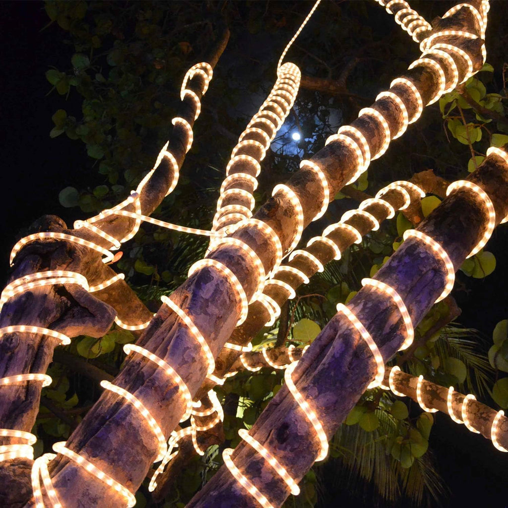 50ft/15m Plug in LED Rope Lights, 540 Warm White LEDs, 110V, Waterproof, Connectable,Power Socket Connector Fuse Holder, Indoor/Outdoor Use, Ideal for Backyards, Decorative Lighting