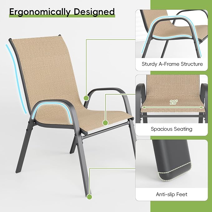 Patio Chairs Set of 2, Outdoor Dining Chairs Stackable - Image 6