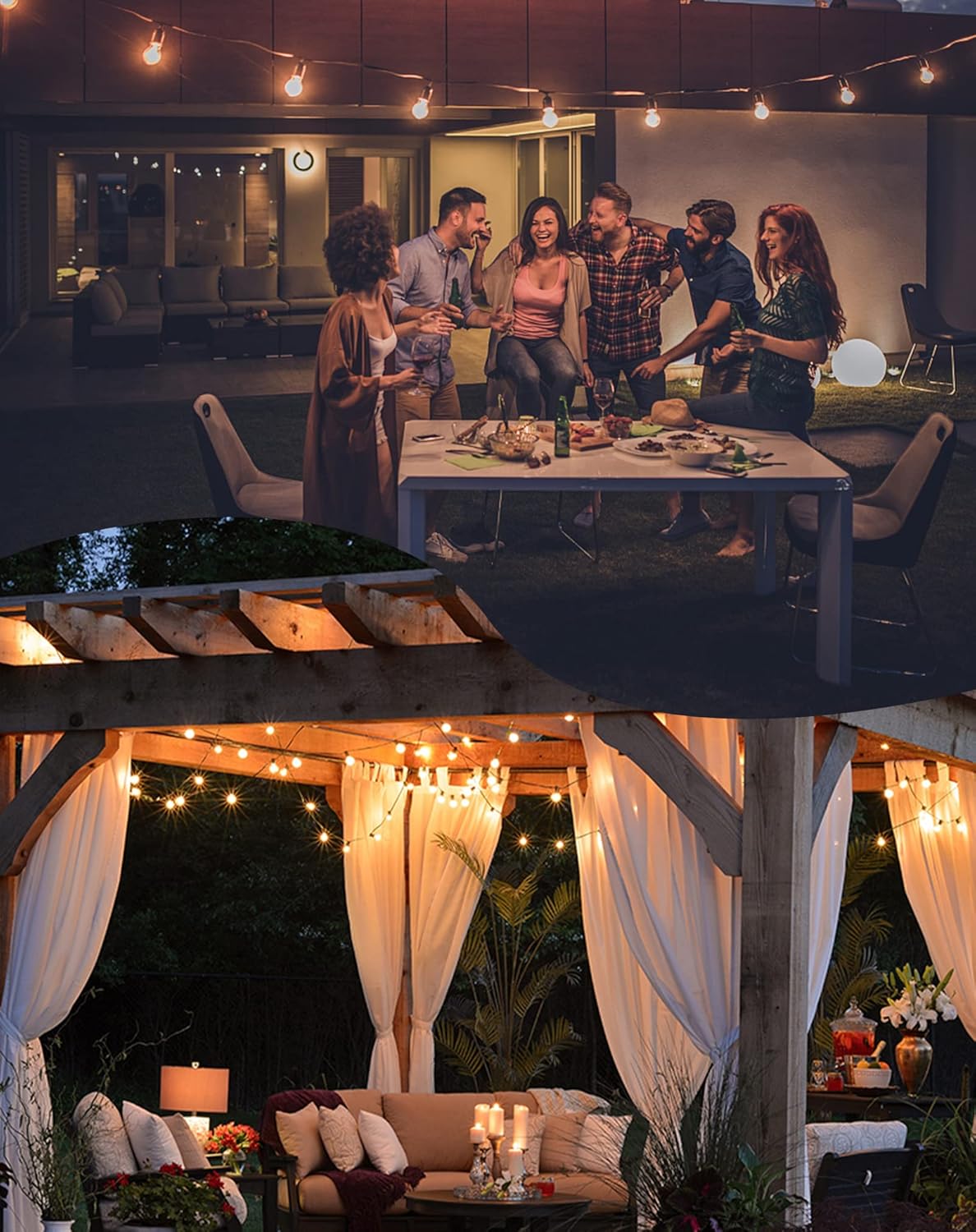 Zuske Outdoor String Lights, 100FT Patio Lights with 53 Shatterproof G40 Globe Bulb(3 Spare), Waterproof Connectable Dimmable LED Hanging Lights for Outside Backyard Porch Balcony Gazebo (2x50FT)