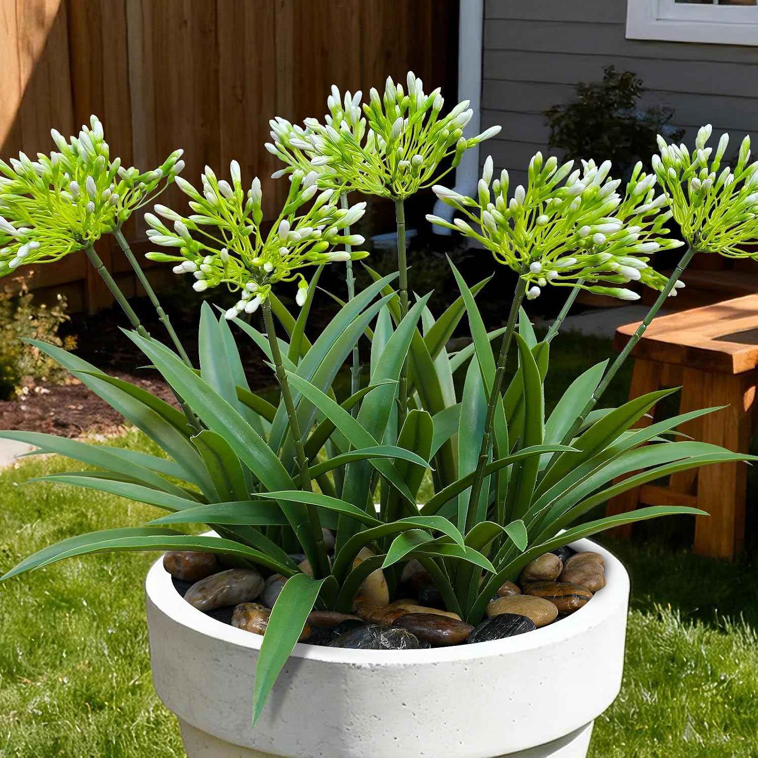 8 Bundles Artificial Flowers Plants for Outdoor Planters | 18.9 in Green Large Fake Flowers | Spring Summer Look Real Plasic Faux Plant for Front Porch Pathway Garden Patio (Green)