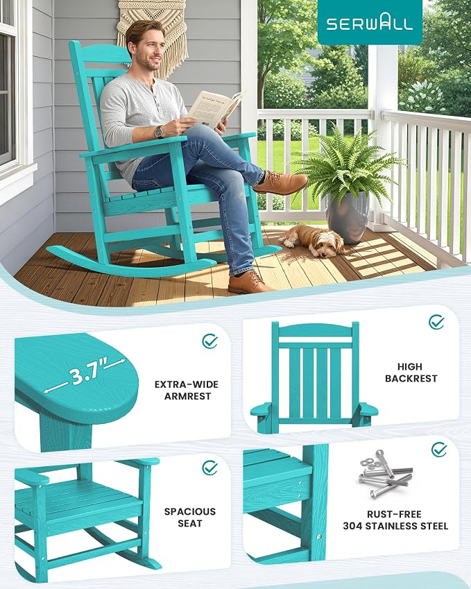 SERWALL HDPE Outdoor Rocking Chair Set of 4, Patio Rocking Chairs, All-Weather - Image 7