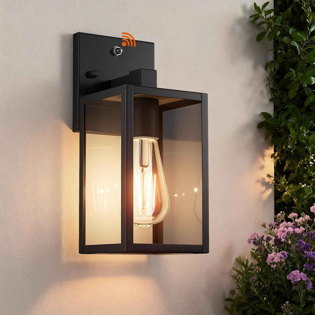 Dusk to Dawn Outdoor Porch Lighting Fixtures Wall Mount, Sensor Exterior Wall Light for House, Ouside Lantern Lamp, Waterproof Wall Sconce Lights, Black Metal Coach Light for Garage Entryway