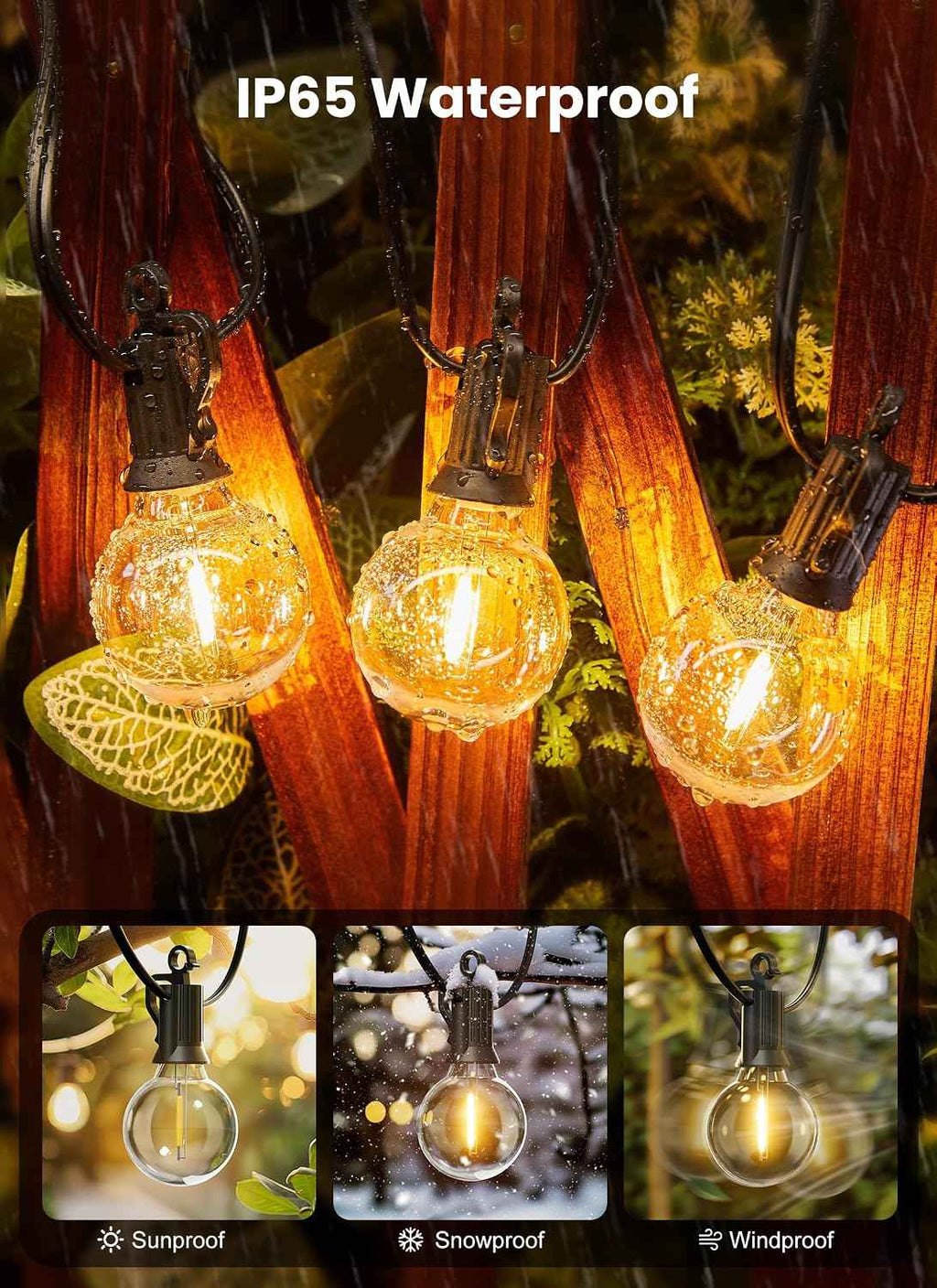 Outdoor String Lights, 55(50+5) FT 25 Bulbs IP65 Waterproof Patio Lights | Shatterproof Dimmable Hanging Connectable G40 Globe LED Outdoor Lights for Christmas, Backyard, Bistro, Porch