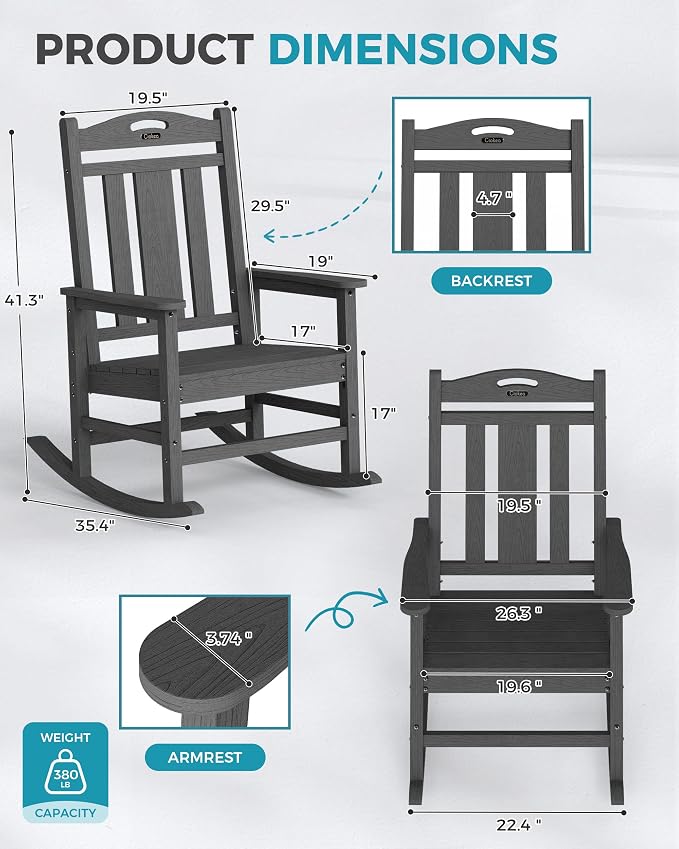 Ciokea Oversized Outdoor Rocking Chairs Set of 4, 380lbs Heavy-Duty Large Patio - Image 3