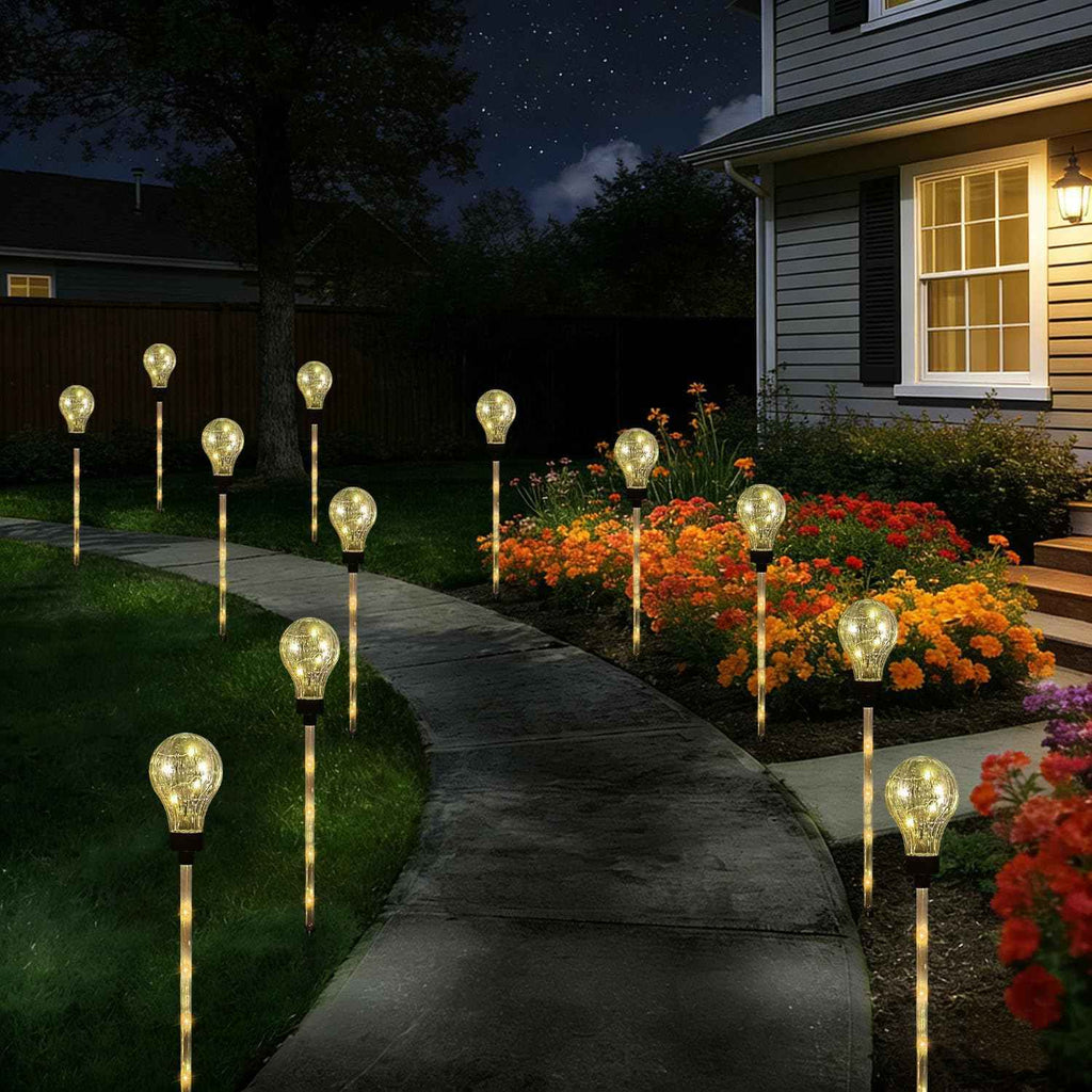 Huacenmy Solar Lights Outdoor Garden Decorative Waterproof 6 Pack Bulb Lights Outside Solar Pathway Lights for Garden Home Christmas Landscape Path Yard Lawn Driveway Flowerbed Decor - Warm White