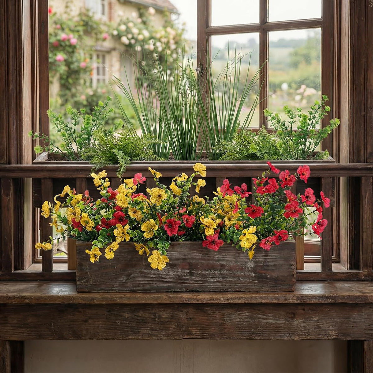 33 Pcs Artificial Plants for Outdoors UV Resistant Fake Plant | Greenery Stems Plastic Leaves Faux Flowers Bushes for Summer Outside Planters, Garden, Porch, Yard, Home Decor