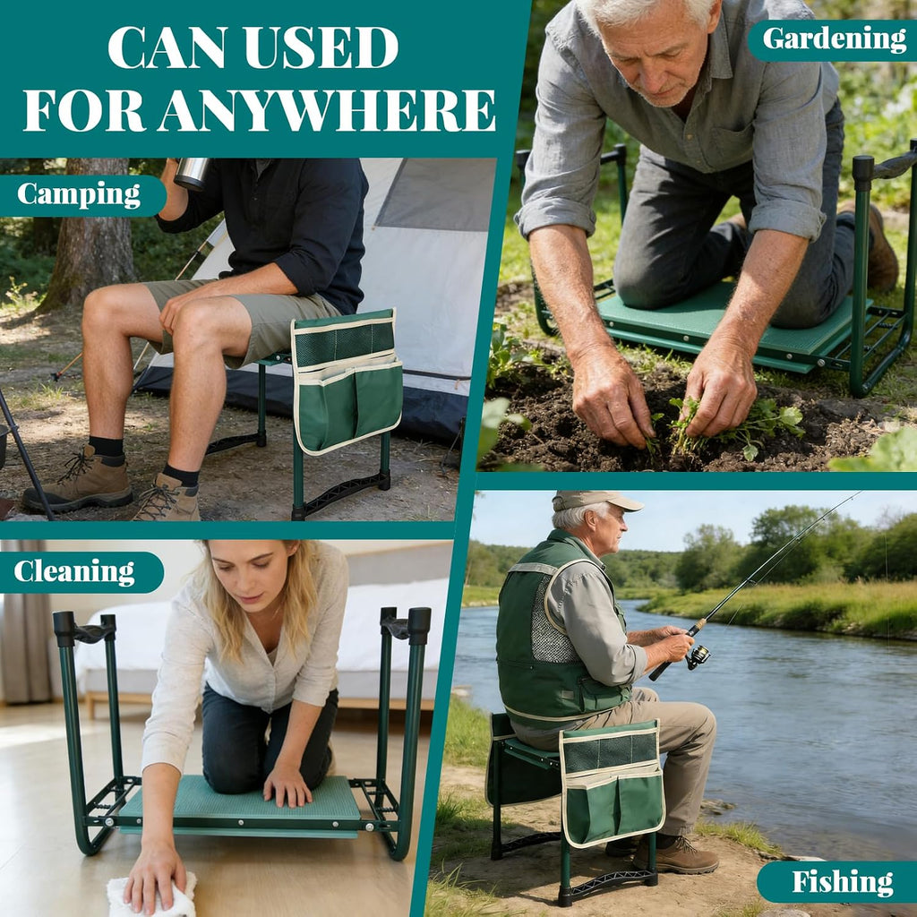 Garden Kneeler and Seat Gift for Women, Men, Seniors, Mom, Dad | Heavy-Duty with Two Tool Bag Extra-Wide 11.02" Foldable Gardening Stool for Knee & Back Support , Portable Bench Perfect