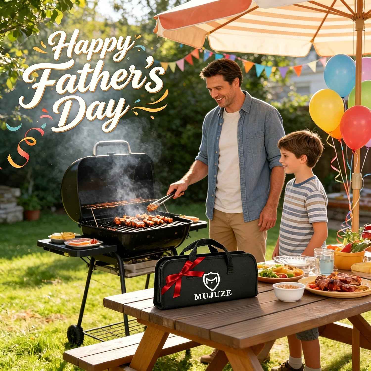 MUJUZE Grilling Accessories,BBQ Grill Sets for Outdoor,Grill Tool Set,Grill Kit for Camping,Backyard,BBQ Accessories with Apron,BBQ Gifts for Men,Grilling Gifts for Men