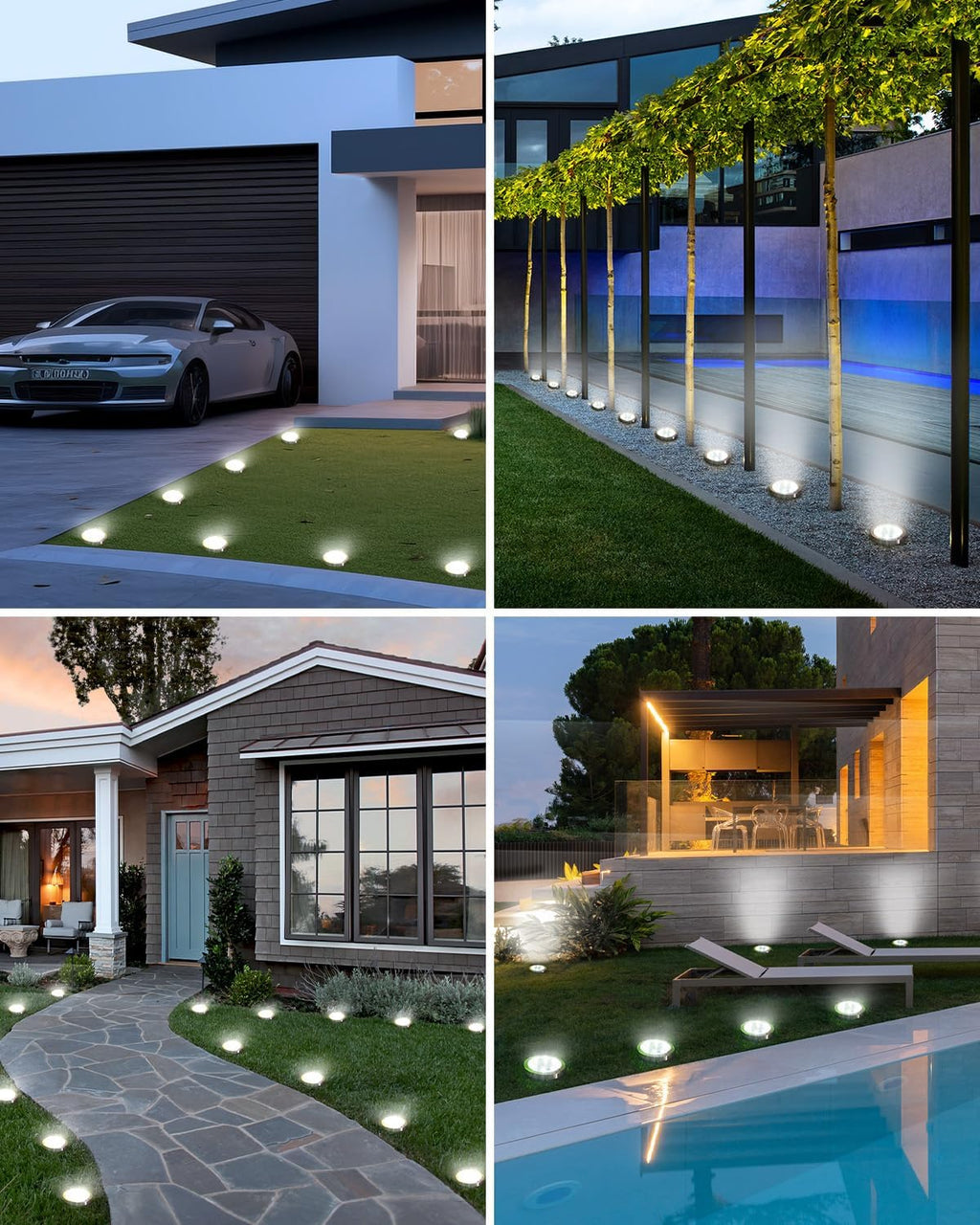 btfarm 16 Pack Solar Lights Outdoor Waterproof, 8 LED Solar Ground Lights | Stainless Steel, Easy-to-Install Flat Solar Disc Lights, Pathway Lights for Garden Lawn Patio Yard Path Landscape, Cool White