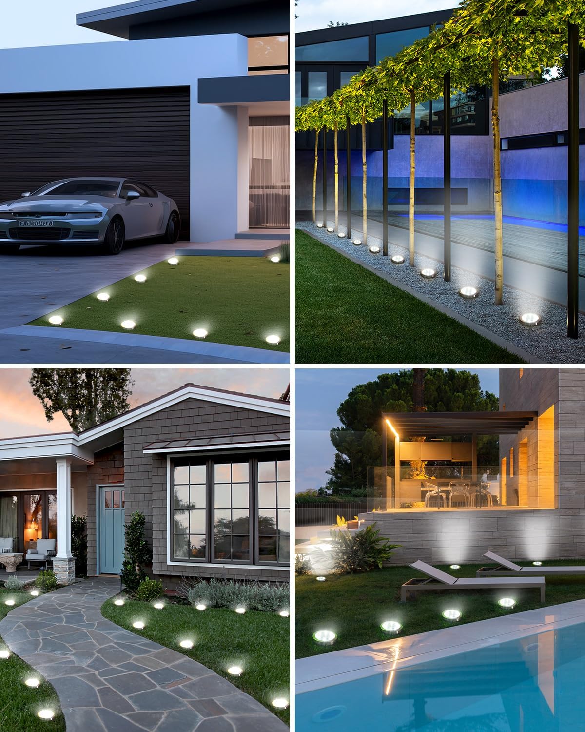 btfarm 16 Pack Solar Lights Outdoor Waterproof, 8 LED Solar Ground Lights | Stainless Steel, Easy-to-Install Flat Solar Disc Lights, Pathway Lights for Garden Lawn Patio Yard Path Landscape, Cool White