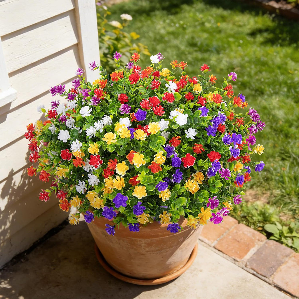 24 Bundles Artificial Flowers for Outdoors, Mixed Color | Faux plastic flowers, UV resistant, fake greenery shrubs plants, spring summer porch window garden planter home decor