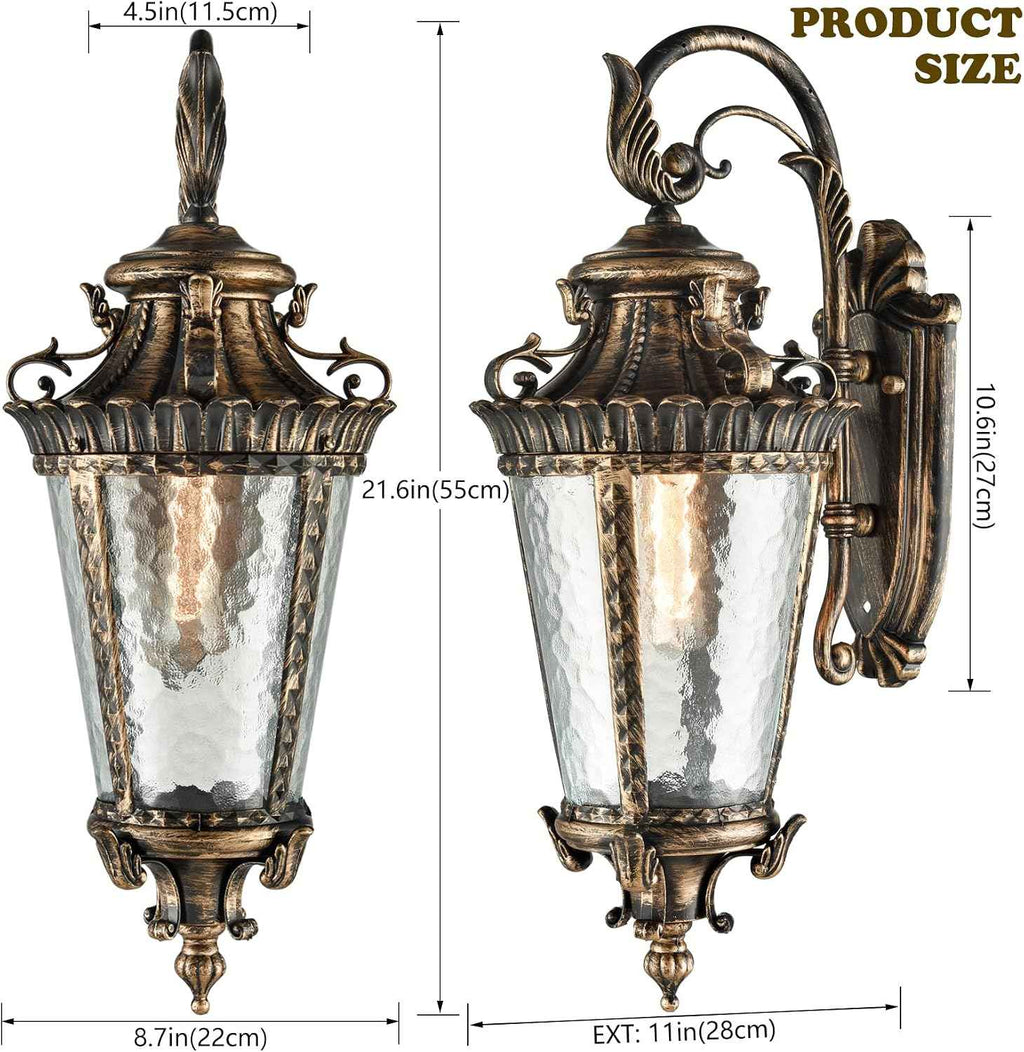 SAMTEEN Vintage Bronze Outdoor Wall Light Fixtures | 21-Inch Exterior Wall Sconce with Water Glass Shade, Waterproof Wall Lantern Aluminium Porch Lights for Garage Yard House