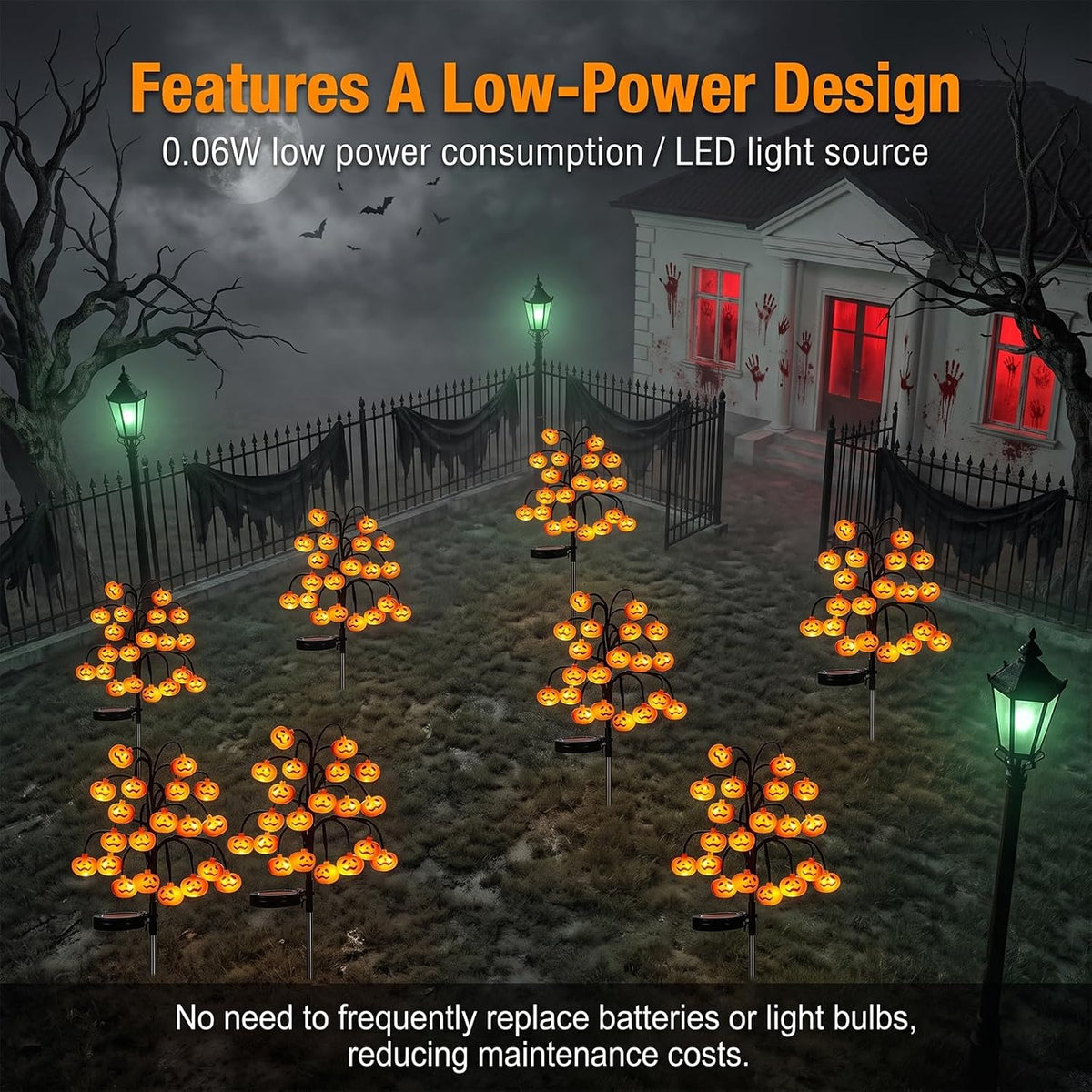 2PCS Solar Pumpkin Stake Pathway Lights, IP65 Waterproof Halloween Outdoor Decor with Steady On & Flash Lighting Modes，Solar-Powered Decor for Garden Yard Lawn Halloween Party (Yellow Pumpkin)