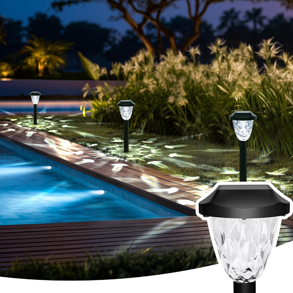 GIGALUMI Solar Pathway Lights, 8 Pack Outdoor Waterproof | Elegant pattern auto on/off dusk to dawn. Perfect for yard, garden, walkway, driveway, lawn. 8-pack landscape set.