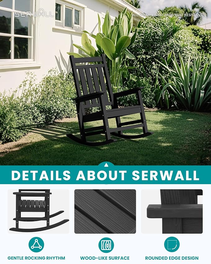 SERWALL HDPE Outdoor Rocking Chair Set of 6, Patio Rocking Chairs - Image 4