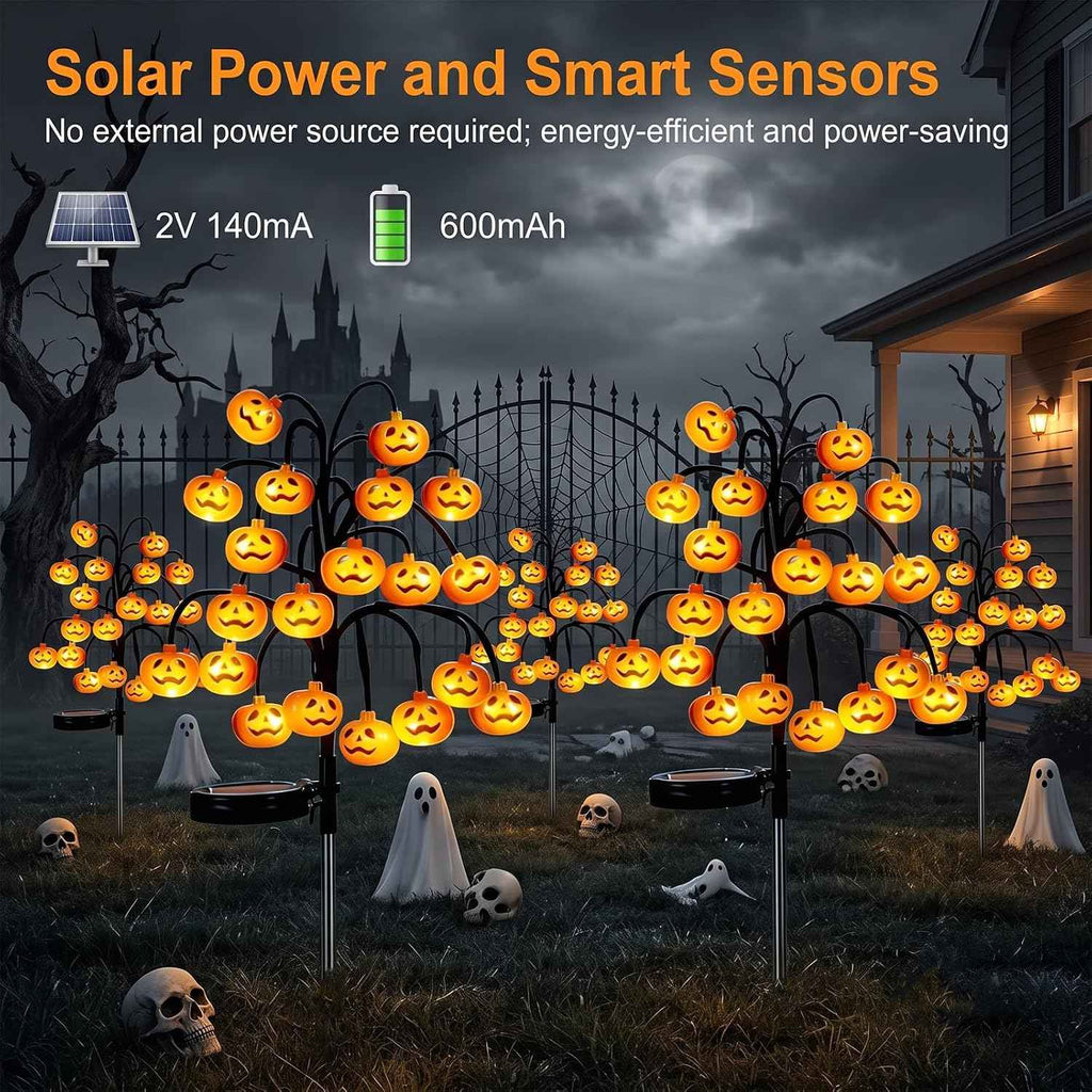2PCS Solar Pumpkin Stake Pathway Lights, IP65 Waterproof Halloween Outdoor Decor with Steady On & Flash Lighting Modes，Solar-Powered Decor for Garden Yard Lawn Halloween Party (Yellow Pumpkin)