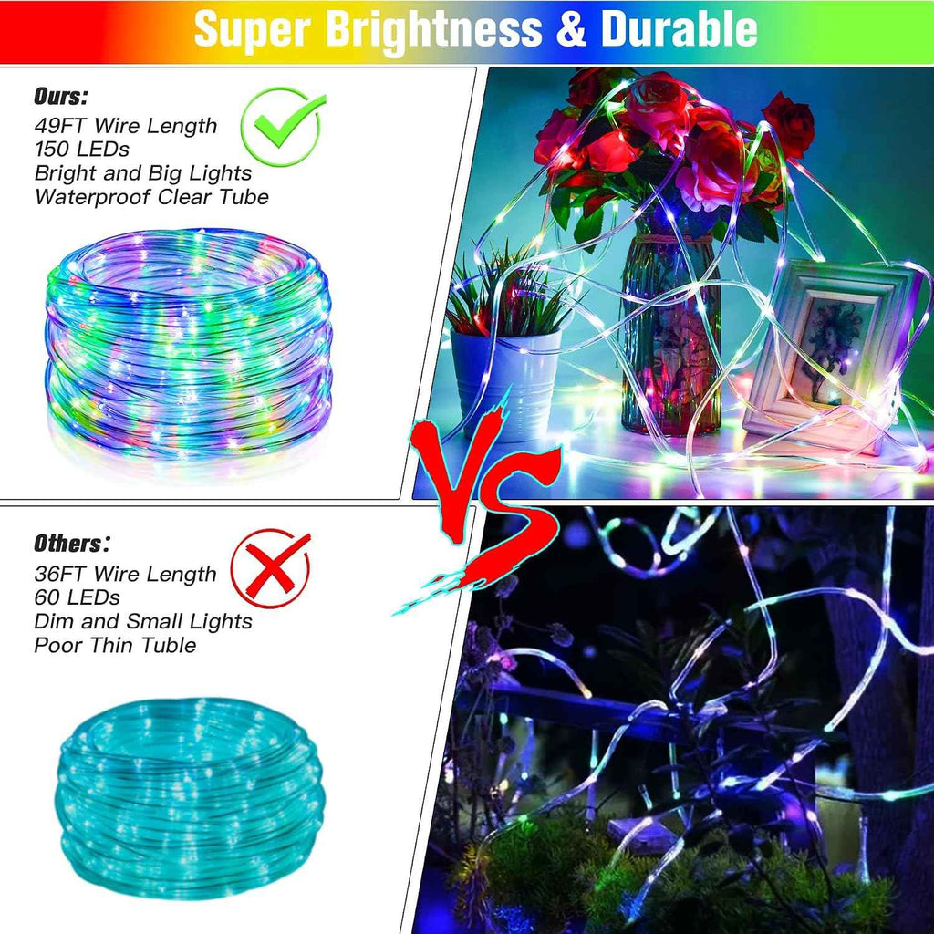 Nazuwke 49Ft LED Rope Lights for Outside, String Lights with Remotes | Waterproof 18 Colors 150 LEDs Colored Fairy Rope Lighting Outdoor Plug in for Bedroom Indoor Party Halloween Christmas