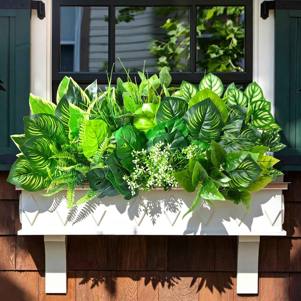 Livole Fake Artificial Plants Outdoor UV Resistant Artificial Flowers Large Bunches Faux Plants Greenery Stems Boston Fern for Garden Porch Planter Window Box Home Decor