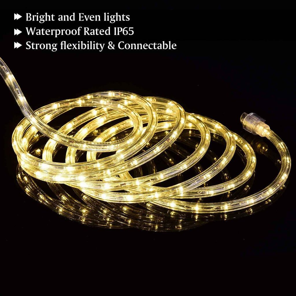 20ft Warm White Rope Lights 110V 3000K 144LEDs for in/Outdoor Light | rope lights for outside, LED Outdoor Waterproof Warm White, Connectable and Flexible Tube Lights for Deck Garden Pool Patio