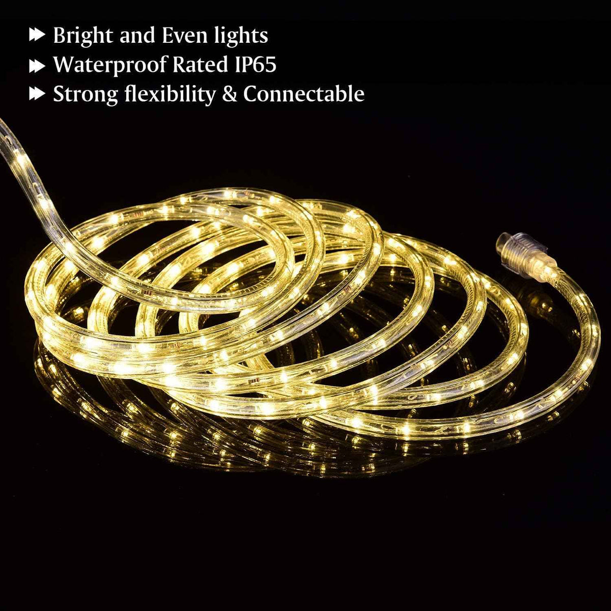 20ft Warm White Rope Lights 110V 3000K 144LEDs for in/Outdoor Light | rope lights for outside, LED Outdoor Waterproof Warm White, Connectable and Flexible Tube Lights for Deck Garden Pool Patio
