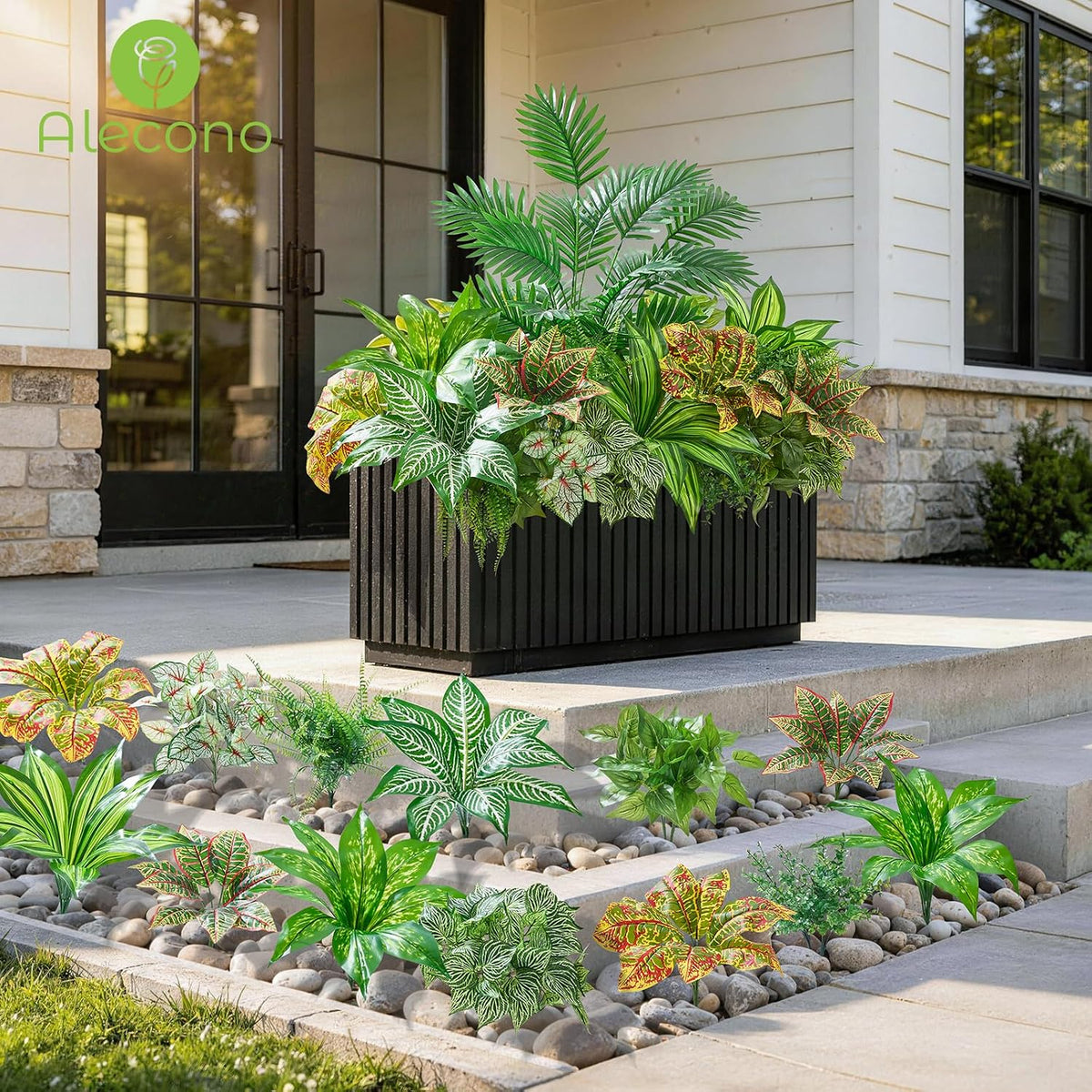 Alecono Artificial Plants Outdoor 11 Bundles UV Resistant Fake Greenery | Maintenance-Free Faux Stems for Window Box, Porch, Patio Decor & Outdoor Planters (No Planter Included)