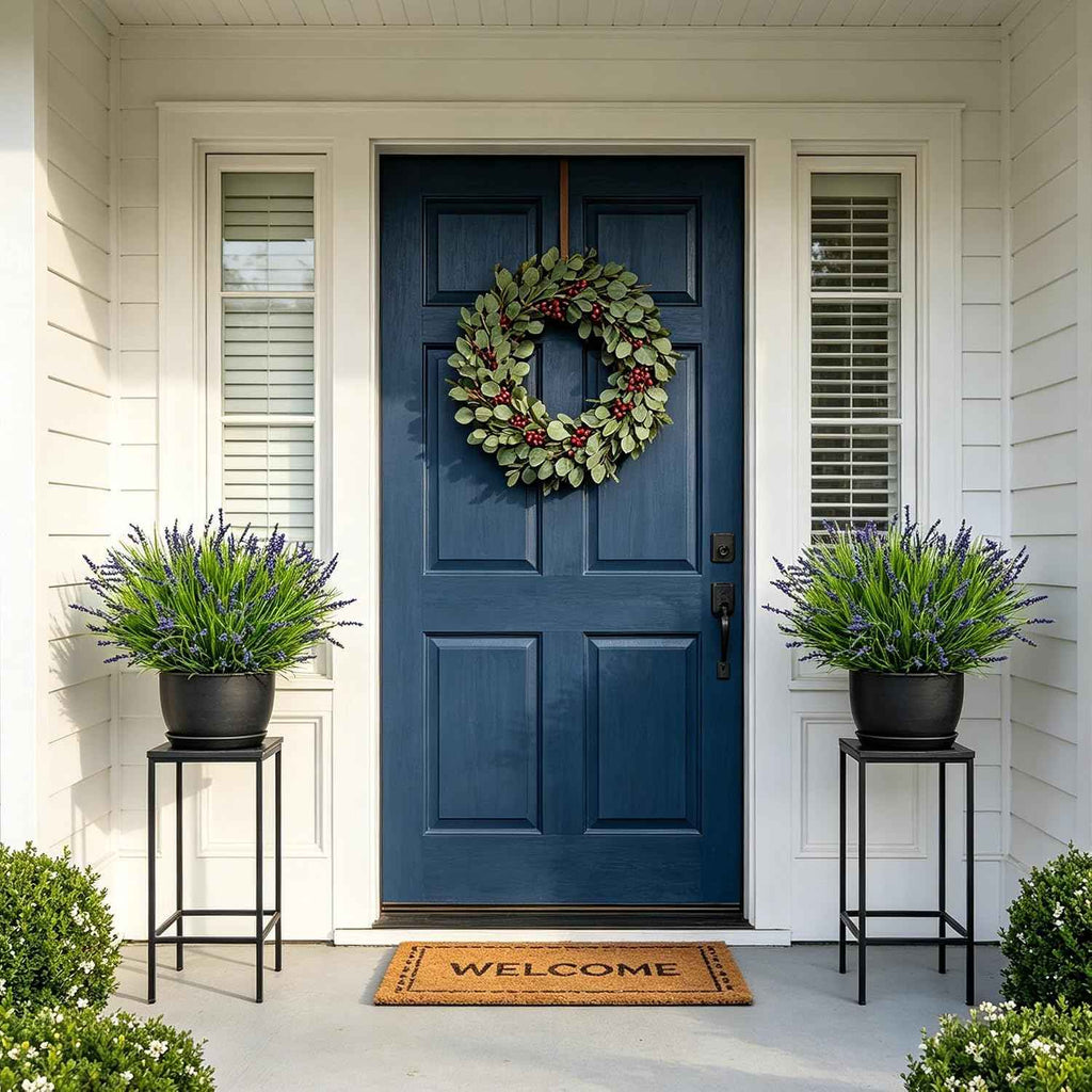 Outdoor Faux Plants, 12 Pcs Fake Plant UV Resistant Monkey Grass Lavender Flowers, Artificial Greenery Shrubs Bush for Outside Planter Patio Garden Front Porch Door Yard Spring Summer Decor, Purple