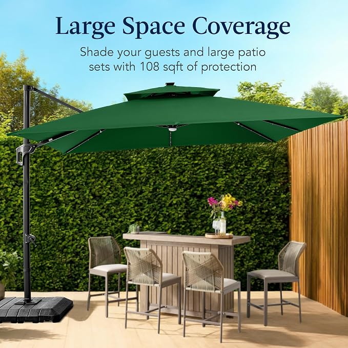 Best Choice Products 9x12ft LED Cantilever Patio Umbrella w/Base Included & - Image 4