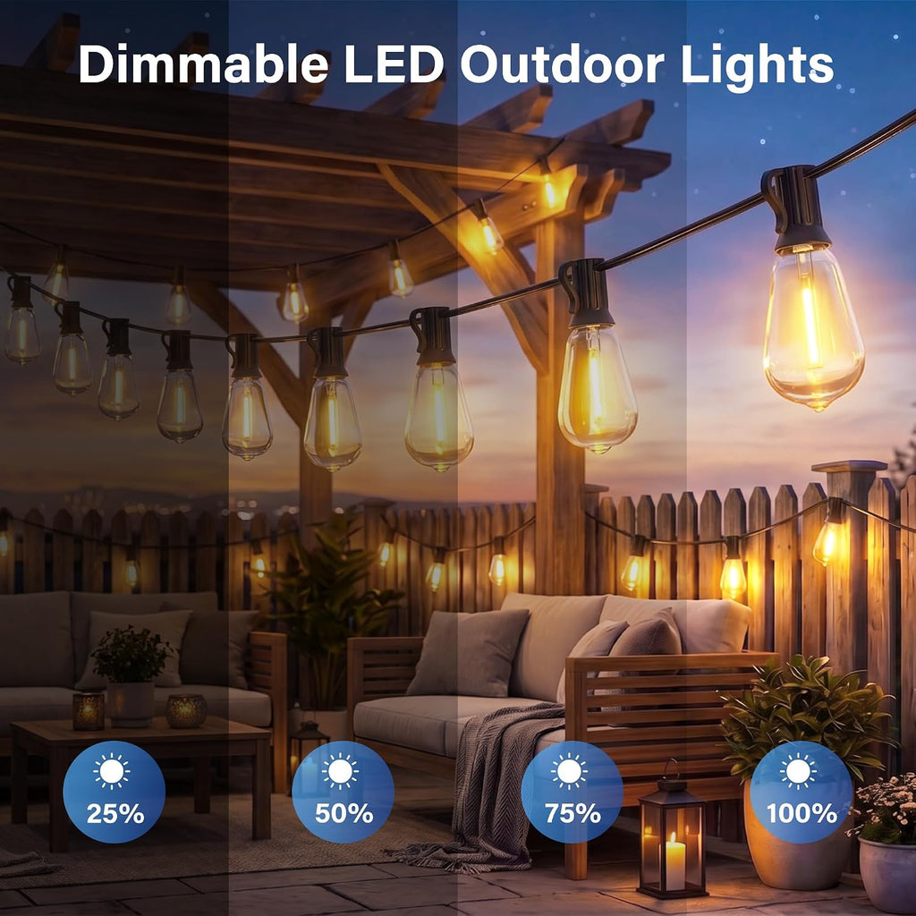 Guhope 54 FT Outdoor String Lights for Outside, Dimmable ST38 Edison LED Patio Lights with Timer, 3 Lighting Modes, IP45 Waterproof String Lights with Remote for Backyard Garden Porch Party Decor