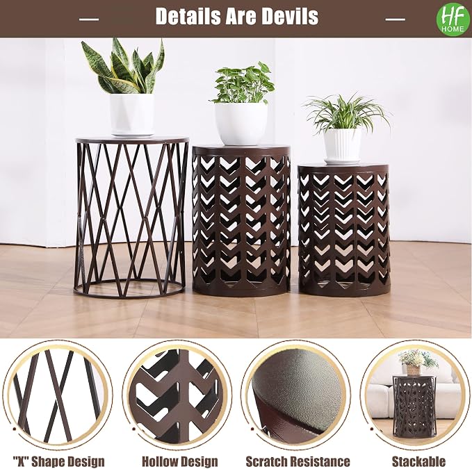 HFHOME Round Nesting Coffee Tables, Heavy Duty Metal Stacking Side Tables - Image 8