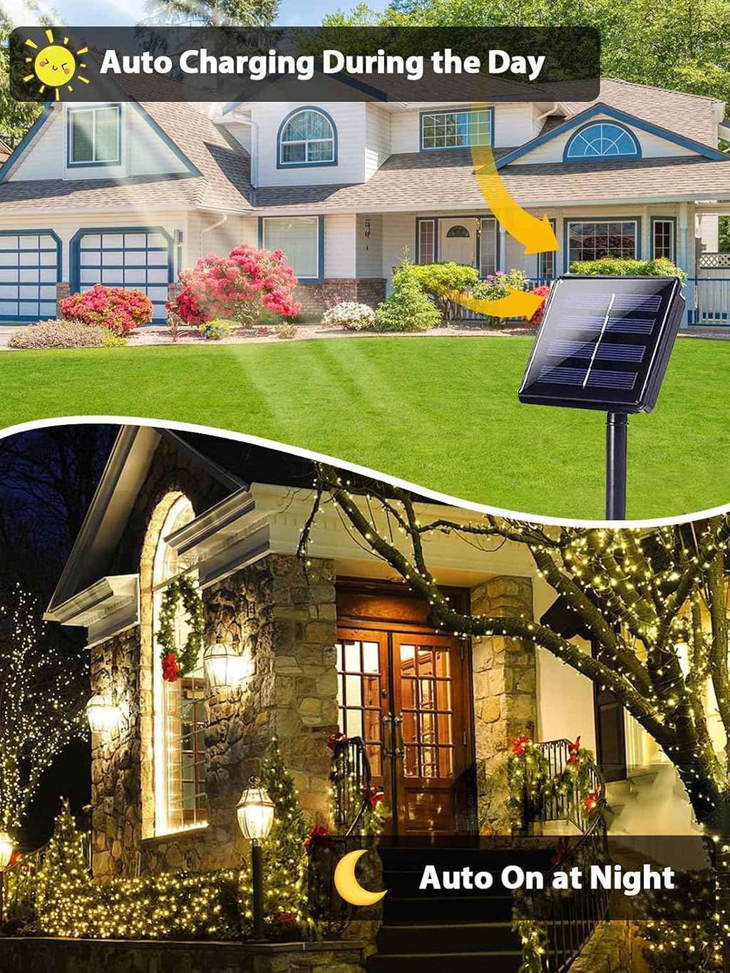 Solar String Lights Outdoor 2 Pack 200 LED 66FT Christmas Lights Warm White | 8 Lighting Modes, Memory Function, Auto On/Off, IP65 Waterproof Twinkle Lights for Outside Garden Yard Party Xmas Tree Decor