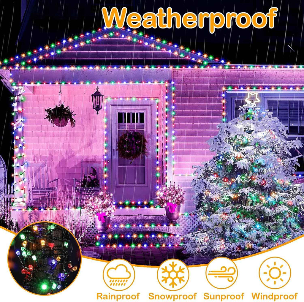Decute 300LED Christmas String Lights Outdoor Waterproof 105FT UL Certified with End-to-End Plug 8 Modes, Multicolor Indoor Starry Fairy Lights for Christmas Tree Patio Garden Wedding Party Decor