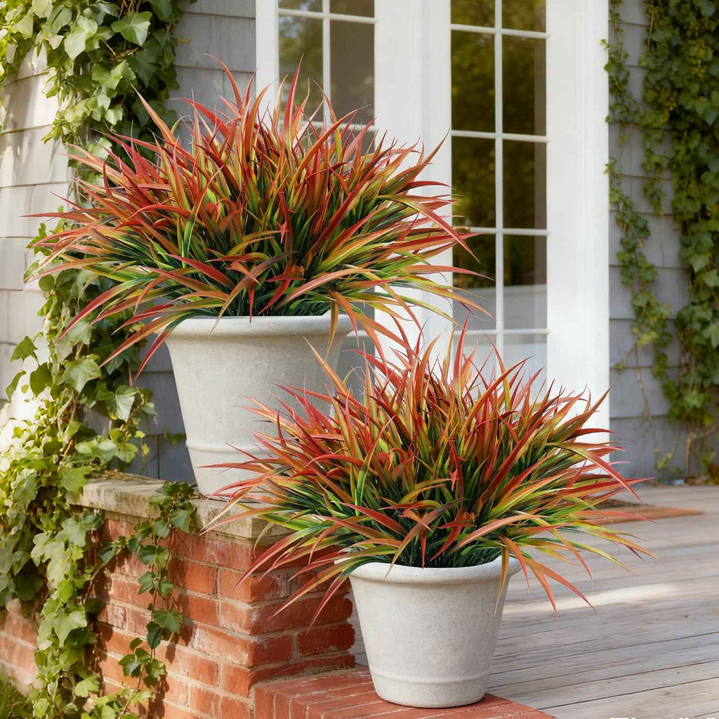 Ivydale 12Pcs Fake Plants Outdoor Artificial Plastic Grass Fall Decoration UV Resistant Faux Greenery Stems Bushes Outside Fake Plants for Planters Patio Porch Window Box Pathway Garden Home Decor