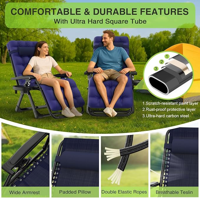 Suteck Zero Gravity Chair, Reclining Camping Lounge Chair w/Removable Cushion - Image 4
