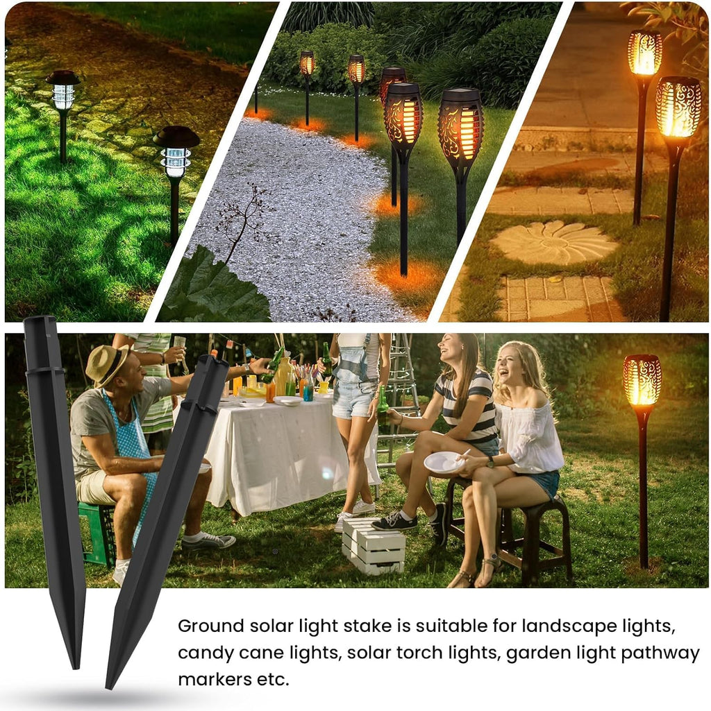 SDTC Tech 6 Pack ABS Solar Torch Light Stakes, Fit 0.83" ID Round Pole | Reinforced Garden Ground Plastic Spikes, 8.2" Length Plug Connector, for Solar Pathway Lights Garden Lights Torch Lights