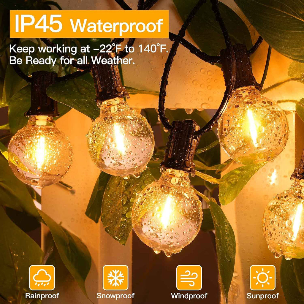 Ollny 150FT Outdoor String Lights, Waterproof Connectable Shatterproof Outside Light with 75 Edison + 4 Spare LED Bulbs Plug in, Patio Lights for Indoor Balcony Porch Camping Deck