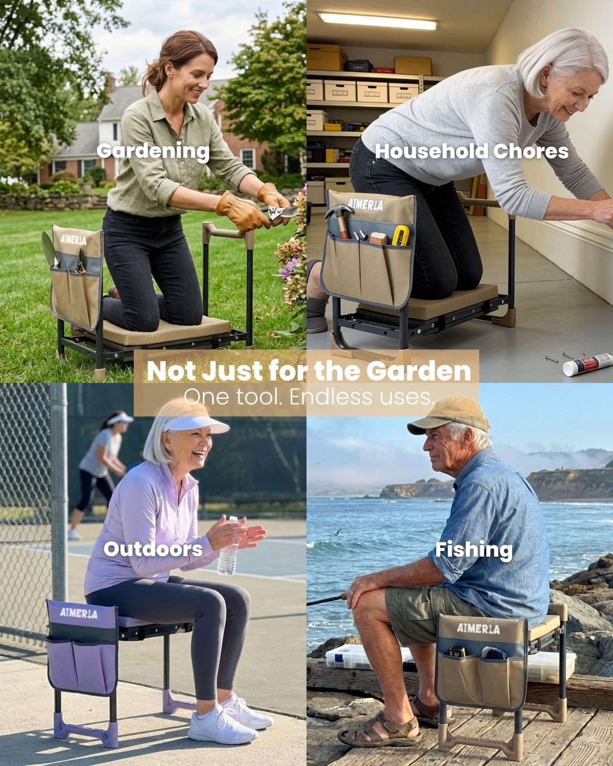 Aimerla K7 Foldable Garden Kneeler Seat, Upgraded Anti-Slip Base, 350LBS Capacity, 10.2" Wide EVA Pad & Detachable Cloud Cushion, 2-in-1 Kneeler Bench for Seniors, Gardening Gifts for Parents