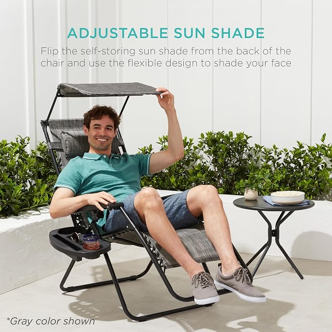 Best Choice Products Folding Zero Gravity Outdoor Recliner Patio Lounge Chair - Image 4
