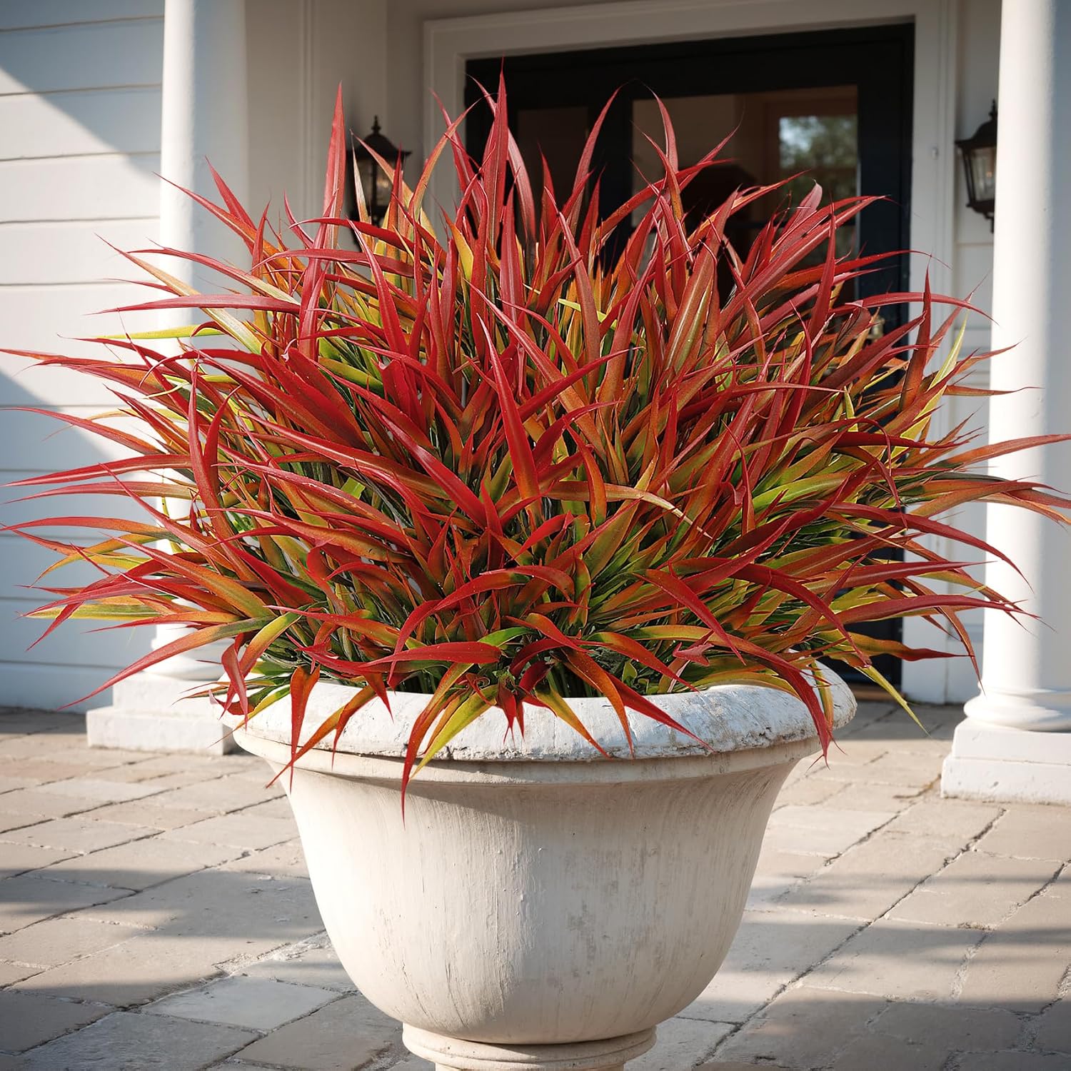 16 Pcs Artificial Plants Outdoor Fake Grass, Red | Plastic grass, faux greenery stems, UV resistant, adjustable stems, indoor outdoor planters patio garden porch pathway