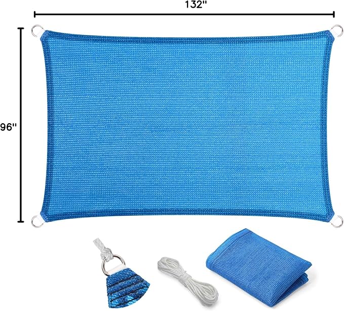 Eden's Decor Straight Flat-Edged Sun Shade Sail Rectangular 8' x 11' Blue - Image 9