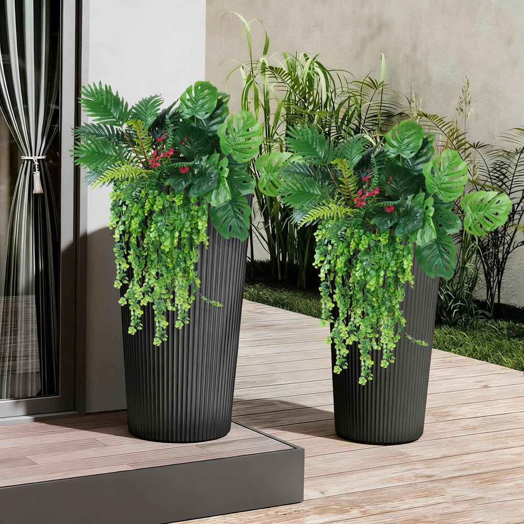 8 Bundles Large Artificial Plants Outdoor UV Resistant, Faux Greenery with Tropical Leaves & Hanging Ferns, Realistic Fake Plants for Outdoor Planters, Front Porch, Patio, Window Boxes, Garden Decor
