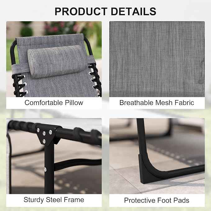 Outsunny Chaise Lounge Chair Outdoor, 5-Position Adjustable Sun Tanning Chair