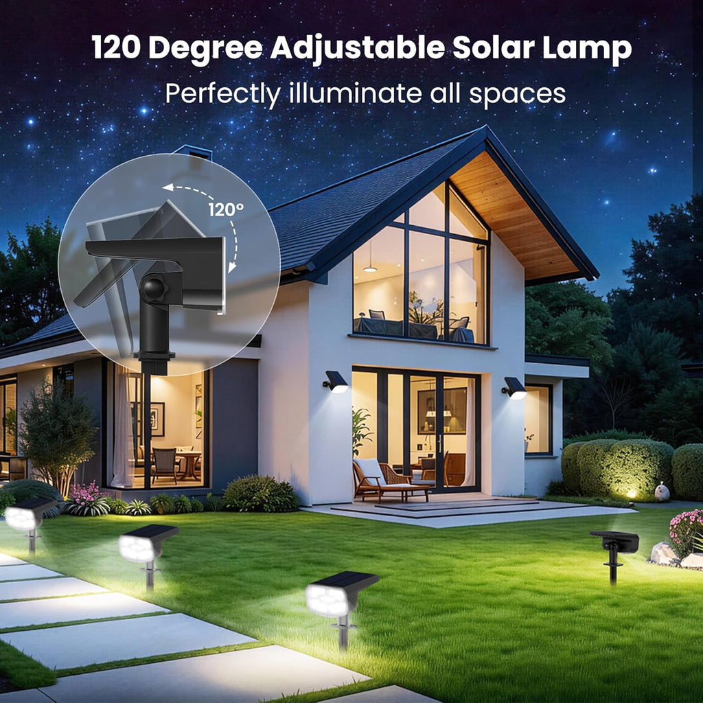 JEJOT Solar Spot Lights Outdoor Waterproof, Solar Spotlights, 4 Pack | 2 Lighting Modes, 120° Adjustable Solar Lights for Yard Garden Lawn Landscape Pathway, Cool White